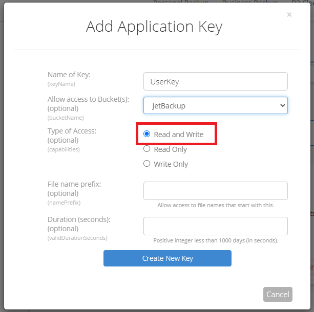 backblaze create application key2