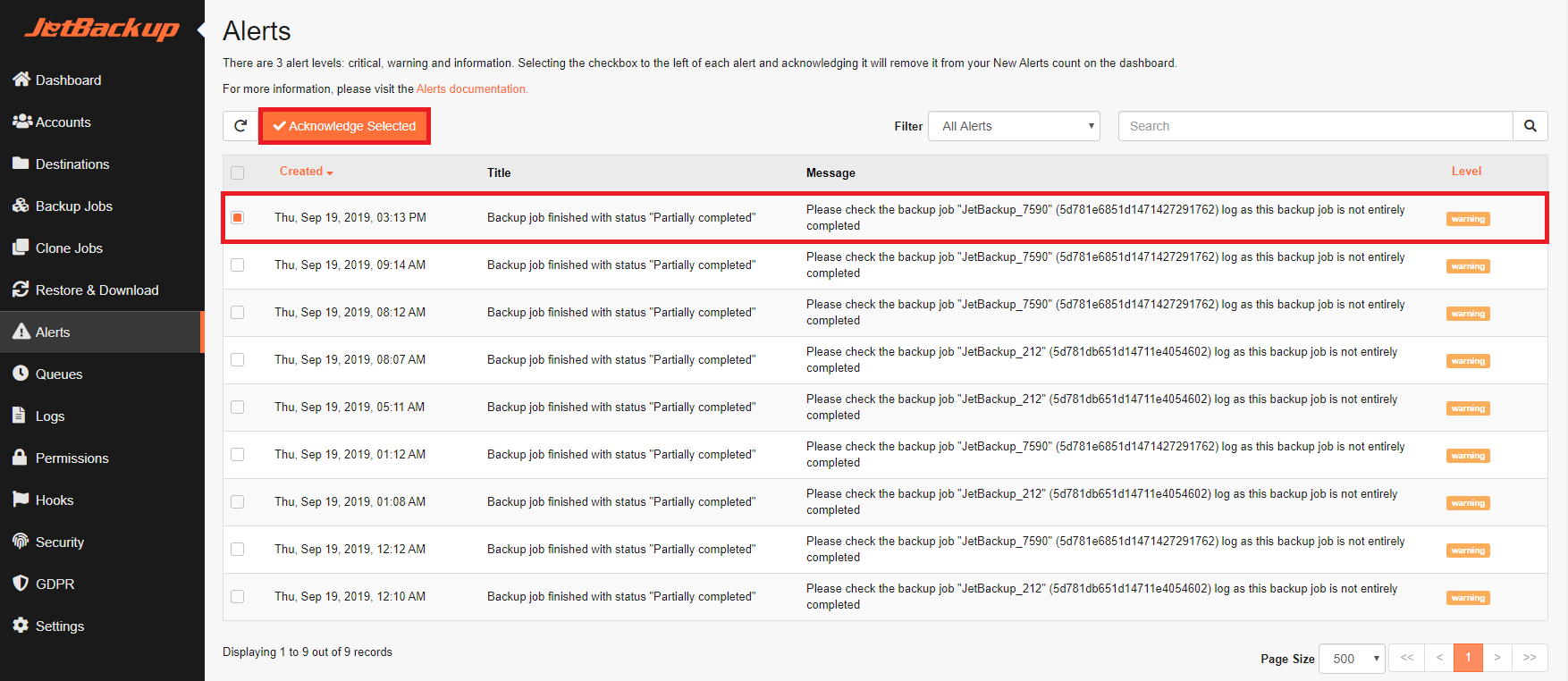 Acknowledge Alerts