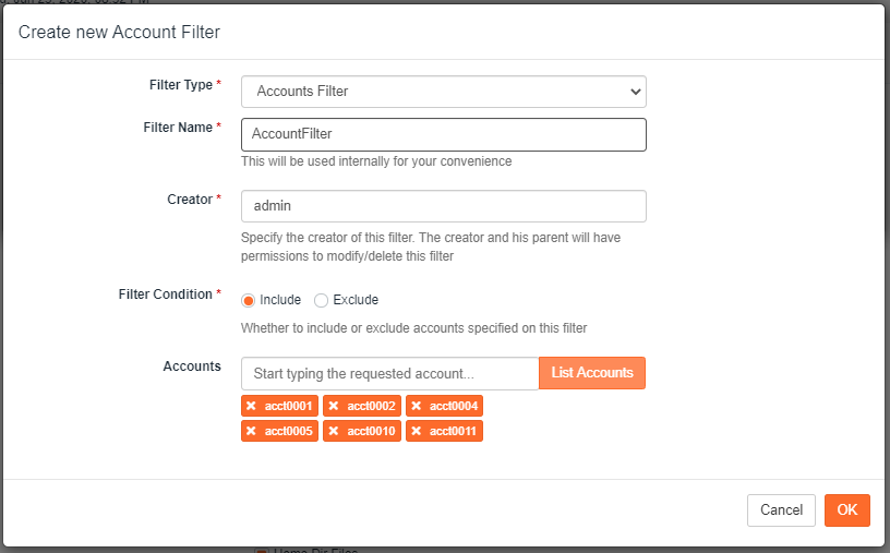 create new account filter