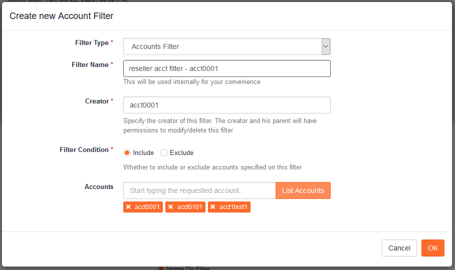 create new account filter user