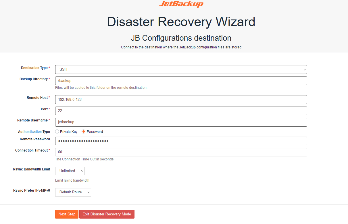 Disaster Recovery Destination